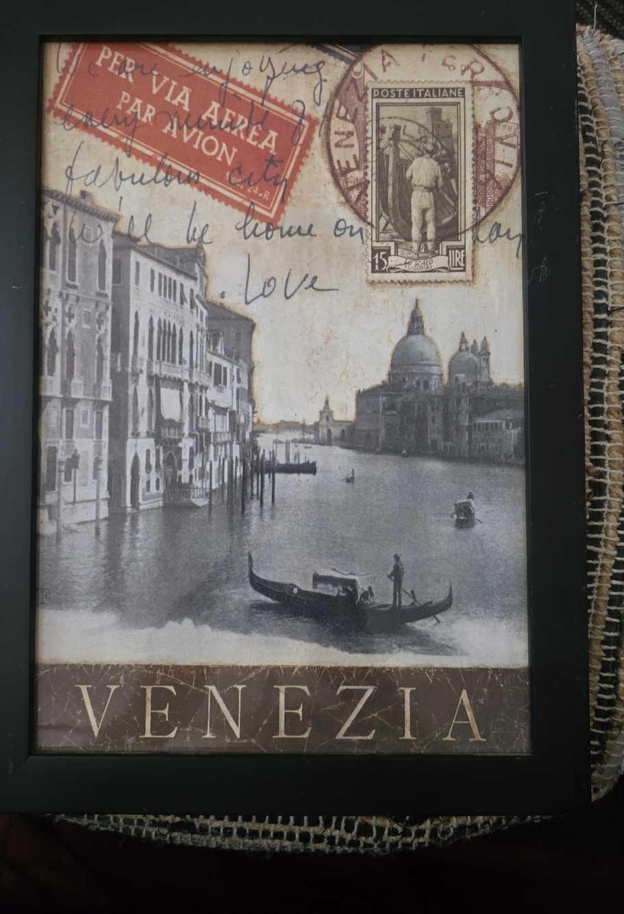 Venezia Vintage Travel Art Print in Black Frame